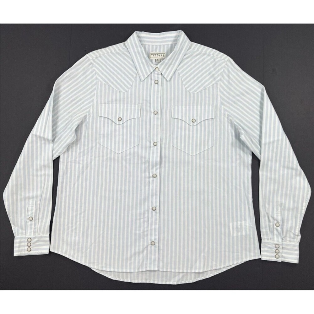 Tecovas Pearl Snap Western Shirt Womens Size XL Blue Brushed Cotton Striped
